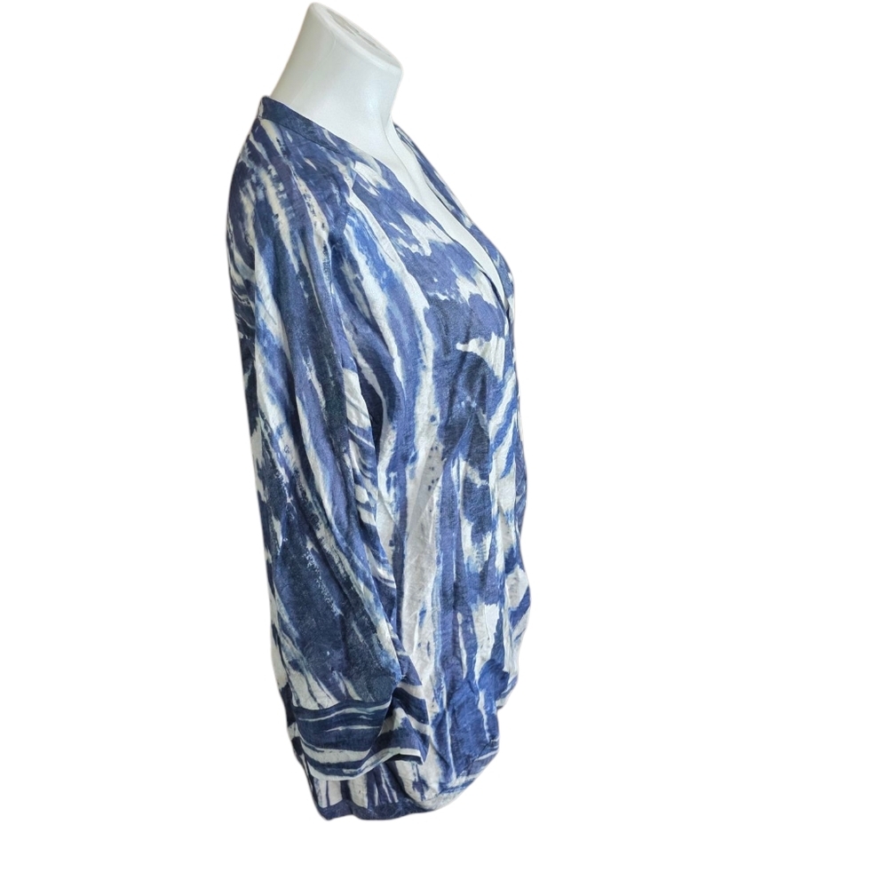 Chico's Shimmer Flyaway 3/4 Sleeve Cardigan Jacket Blue & White Size S - Picture 4 of 12